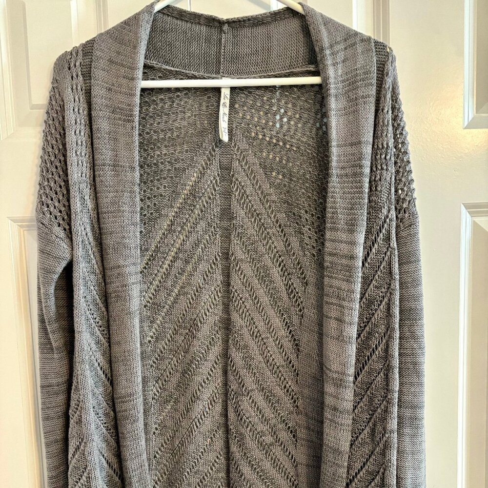 Leo & Nicole Gray Open Front Open Knit Long Sleeve Cardigan Sweater Size S - Picture 4 of 9